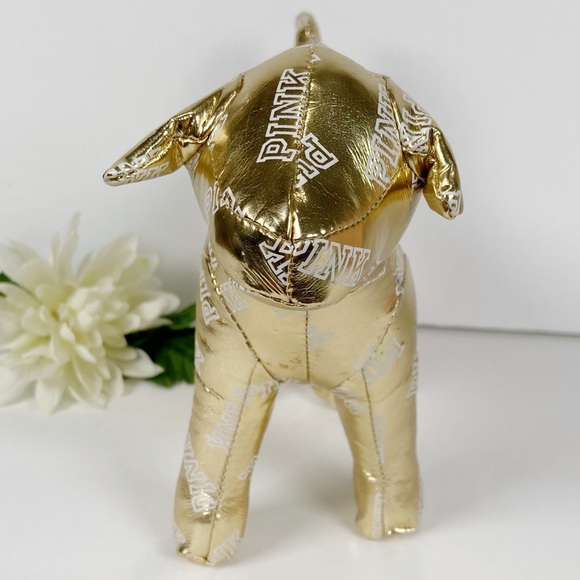 PINK Victorias Secret Metallic Mini Dog White Logo Collectible Stuffed NEW - Picture 6 of 7